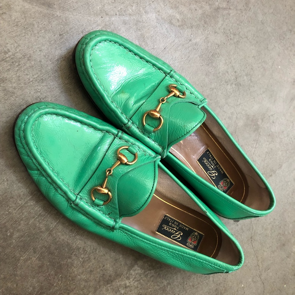 Gucci Jade Green Patent Leather Horsebit Loafer